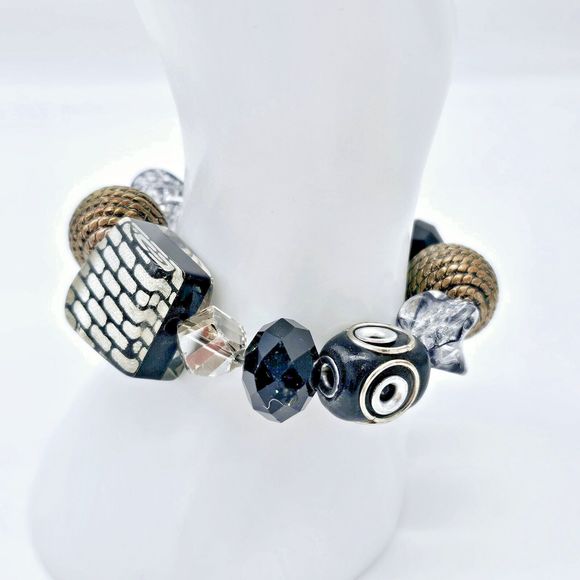 Subway Bling Bracelet Stretch Modern Art Glass Metal Beaded Rhinestone Jewelry - Picture 7 of 8